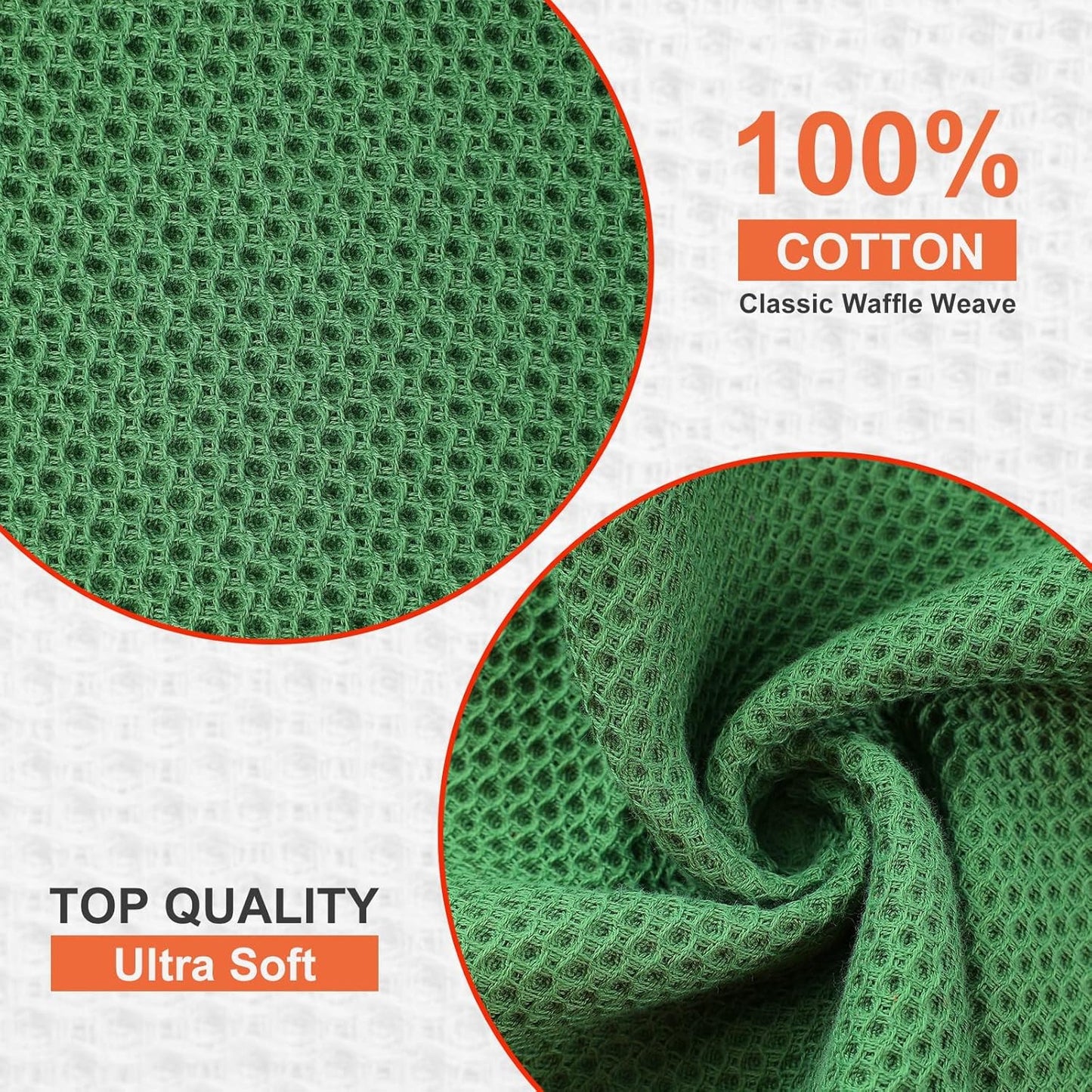 Kitinjoy 100% Cotton Kitchen Dish Cloths, 12 Pack Waffle Weave Ultra Soft Absorbent Dish Towels for Drying Dishes Quick Drying Kitchen Towels Dish Rags, 12 X 12 Inches, Grass Green