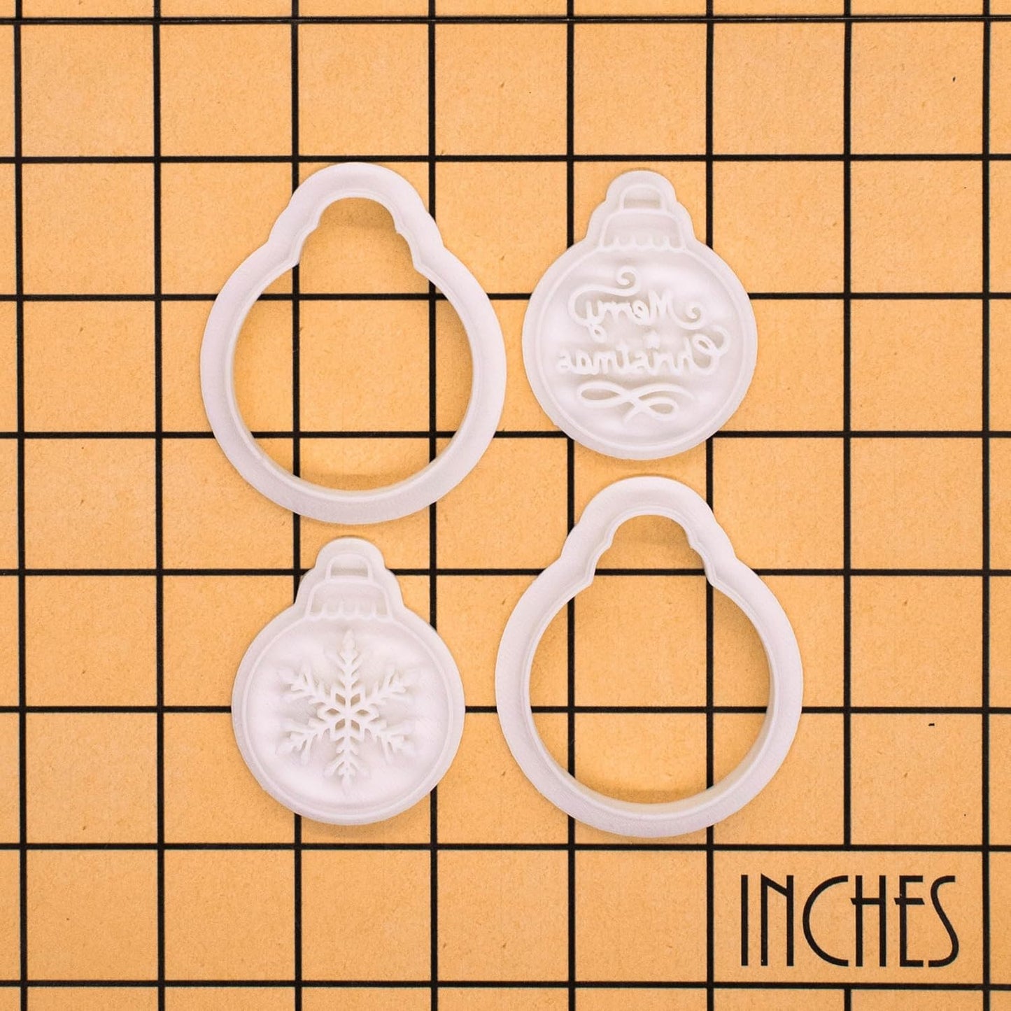 BAKERLOGY Winter Wishes – Mini Christmas Bauble Cookie Cutter and Stamp Set (2") – Set of 2 with Snowflake & Merry Christmas Designs for Festive Baking and Edible Crafts