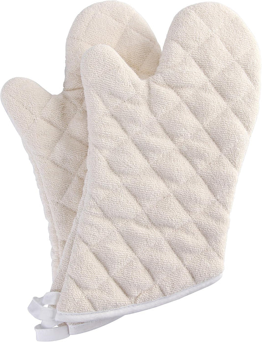 Terry Cloth Oven Mitts Heat Resistant to 482° F 15 Inch 100% Cotton Set of 2