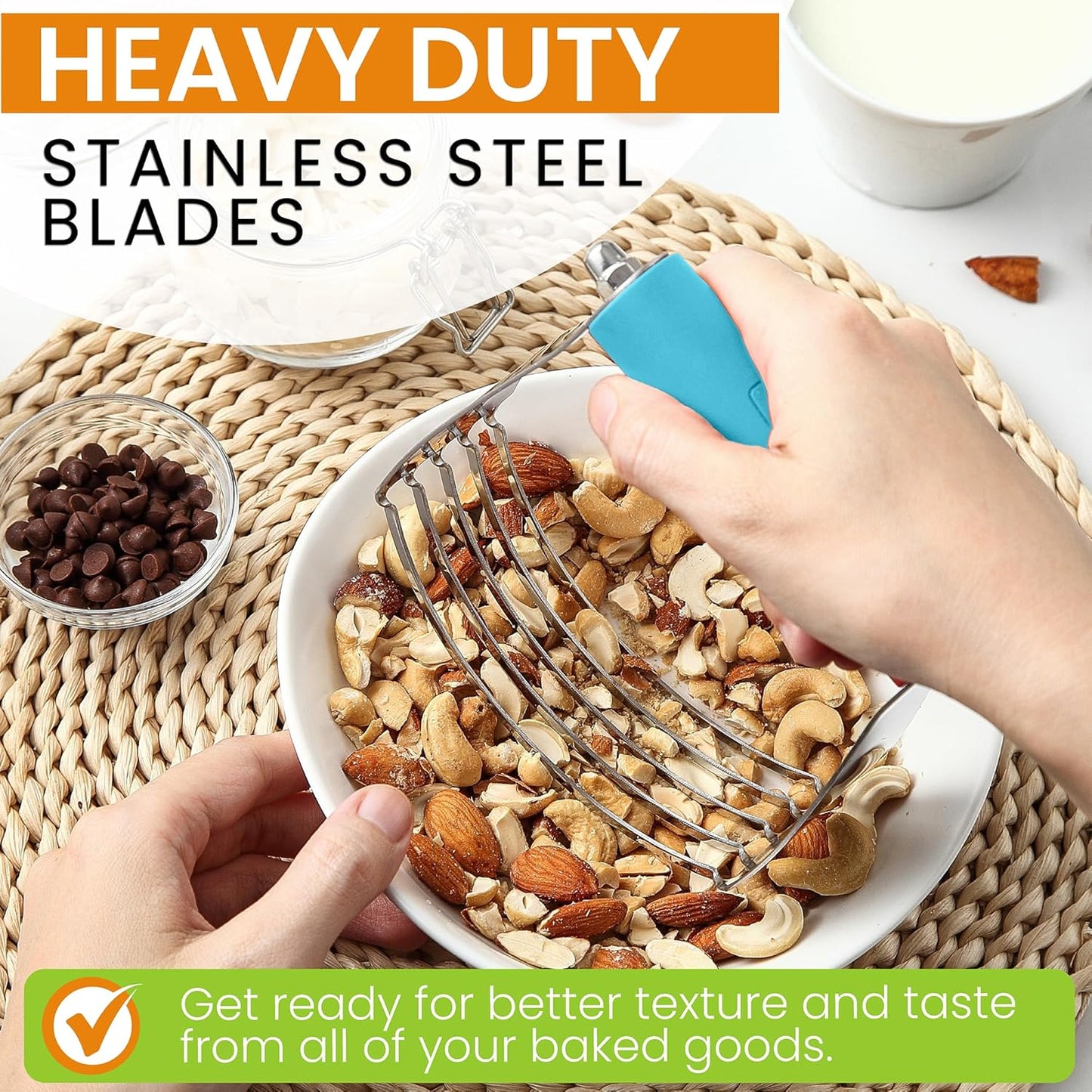 Spring Chef Large Dough Blender for Baking, Heavy Duty Dough Cutter Tool, Stainless Steel Puff Pastry Cutter Tool with Sharp Blades, Dishwasher Safe Manual Pastry Blender for Easy Mixing - Teal