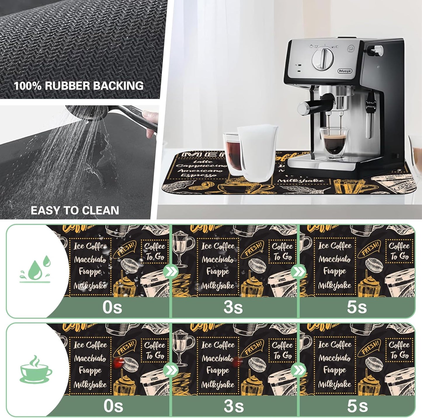 Vintage Coffee Poster Dish Drying Mat,16"X24" Absorbent Fast Dish Drying Mat for Kitchen Counter Pot and Pan, Kitchen Accessories