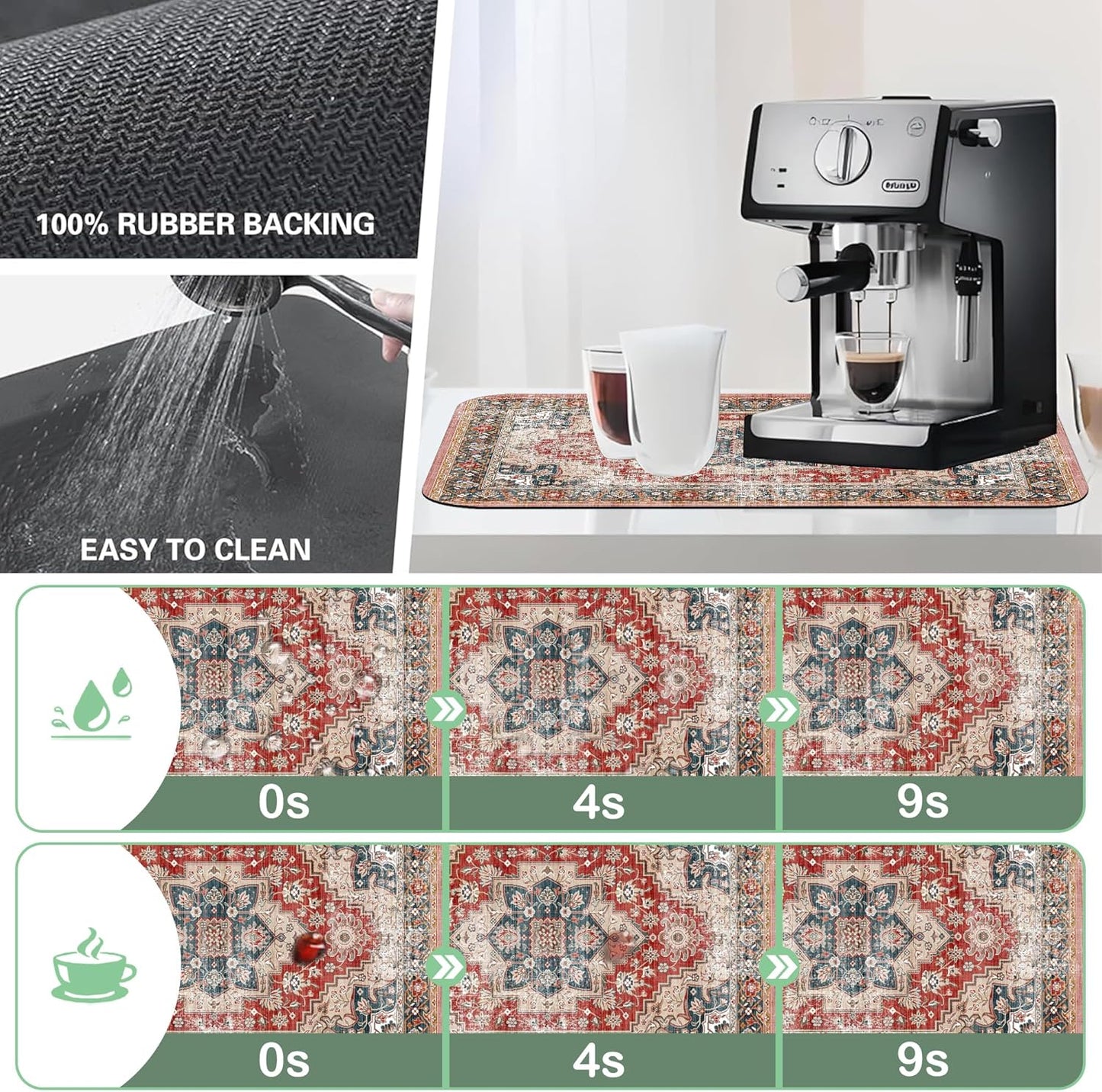 Dish Drying Mat Persian Style Textile Rug Texture Dish Drying Pad,12"X19"Bsorbent Coffee Mat for Sink Dishes or Under Rack Kitchen Counter Accessories Absorbent Hide Stain Drying Mat