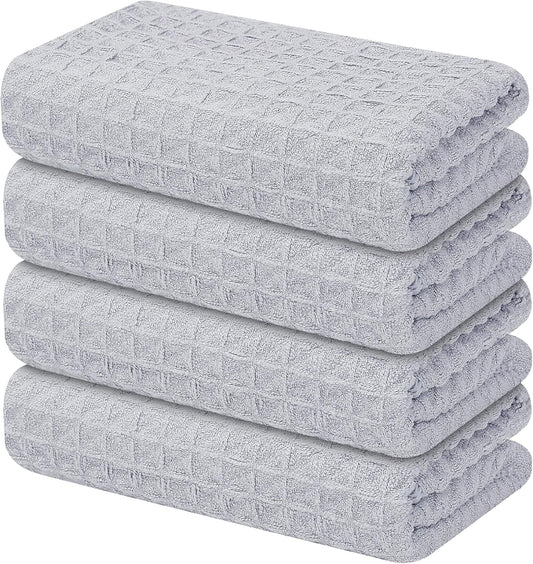 Homaxy Microfiber Waffle Weave Kitchen Towels, 16 x 28 Inch Ultra Absorbent and Solid Color Dish Towels, 4 Pack, Grey