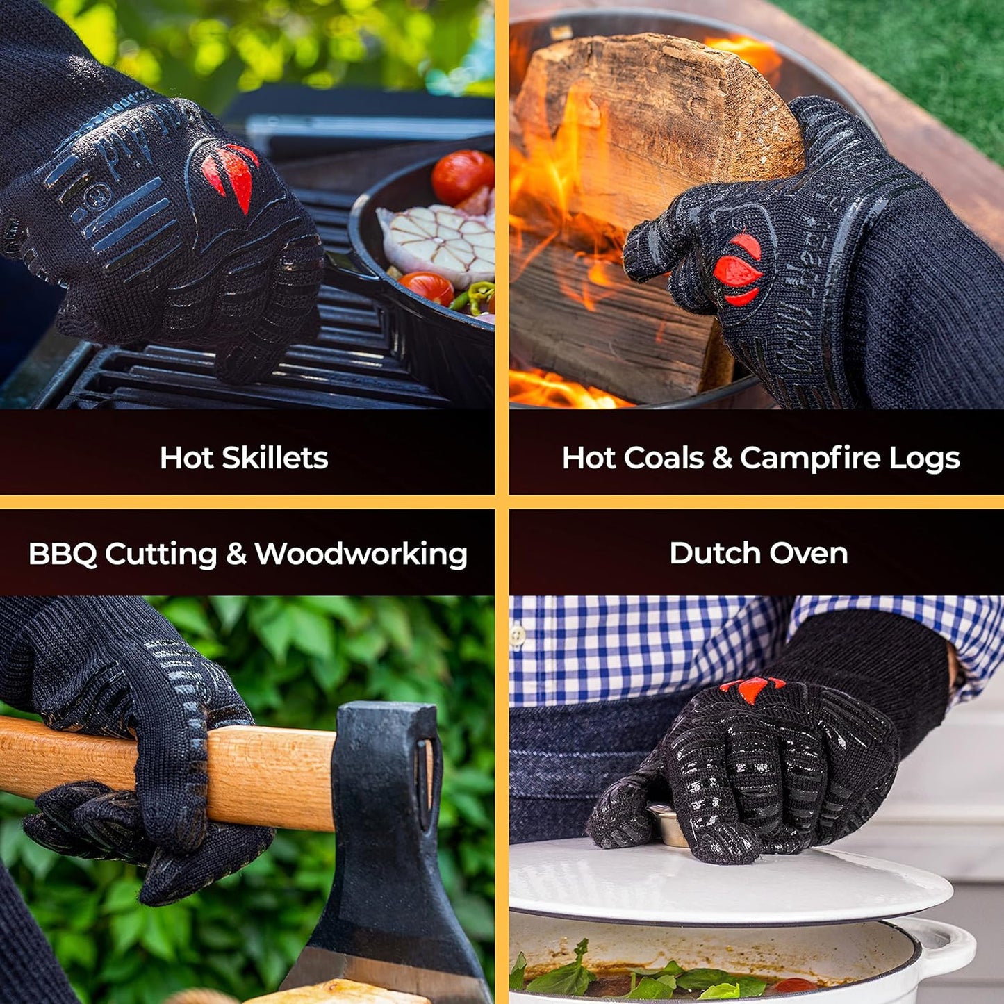GRILL HEAT AID BBQ Grill Gloves Heat Proof for Grilling – Fireproof 1472°F Heat-Resistant Grill Mitts for Outdoor Barbecue and Smoker, Campfire, Fire Pit, Oven Glove with Fingers for Baking Pizza