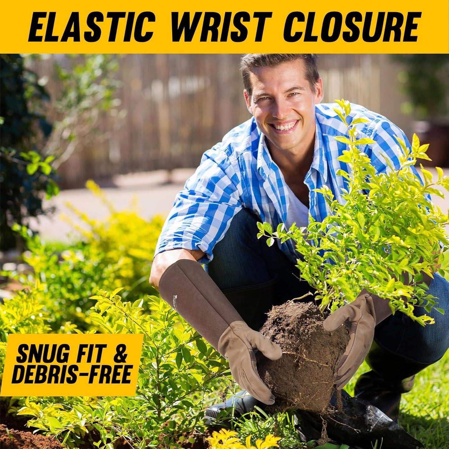 HANDLANDY Long Gardening Gloves for Men & Women, Cowhide Leather Rose Pruning Gloves- Breathable & Durable Gauntlet Glove (Large, Brown)