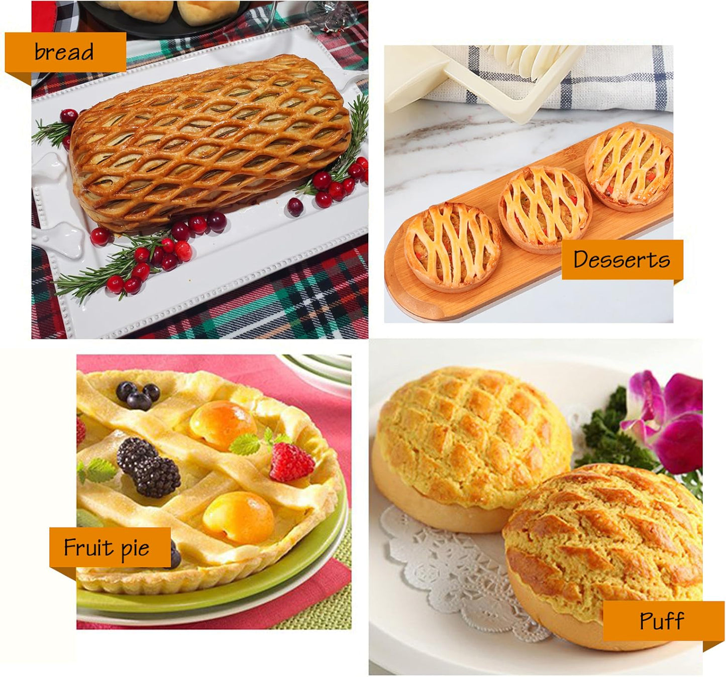 Stainless Steel Lattice Dough Cutter with Wood Handle, Pie & Pizza Pastry Roller maker, Bread Biscuit Maker