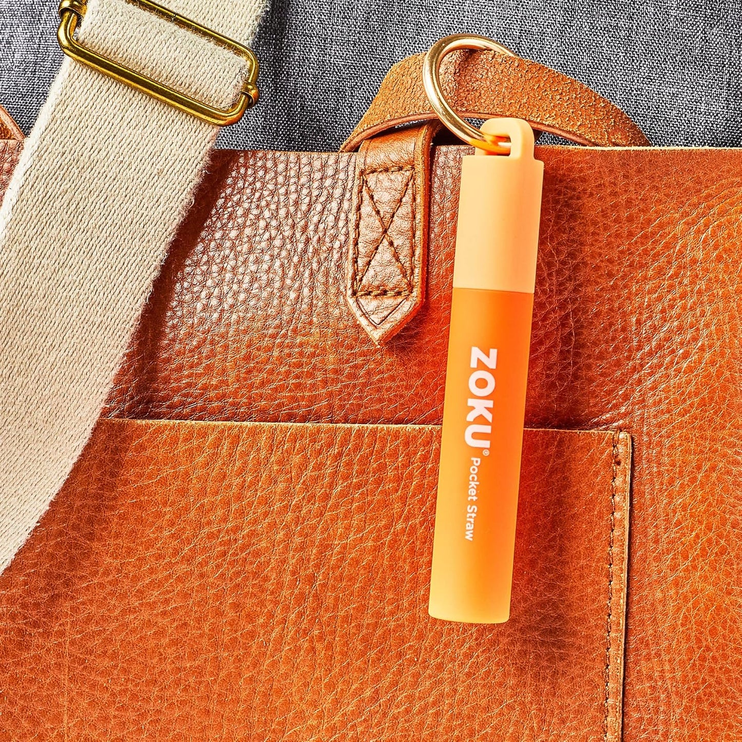 ZOKU Reusable Metal Straw with Case for Travel, Orange - Collapsible Stainless Steel Drinking Straw with Silicone Tip and Cleaner Brush, Ideal for Key Chains, Pockets, Purses
